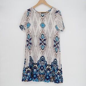 Jeuvre Mini T Shirt Dress Womens XL Multicolor Medallion Geometric Print Viscose
